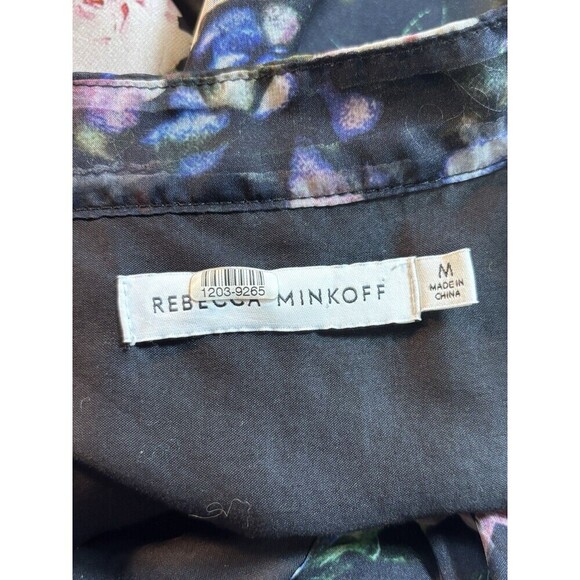 Rebecca Minkoff Shirt Dress Black Floral Medium Mini Sleeveless Drawstring Waist - Picture 3 of 12